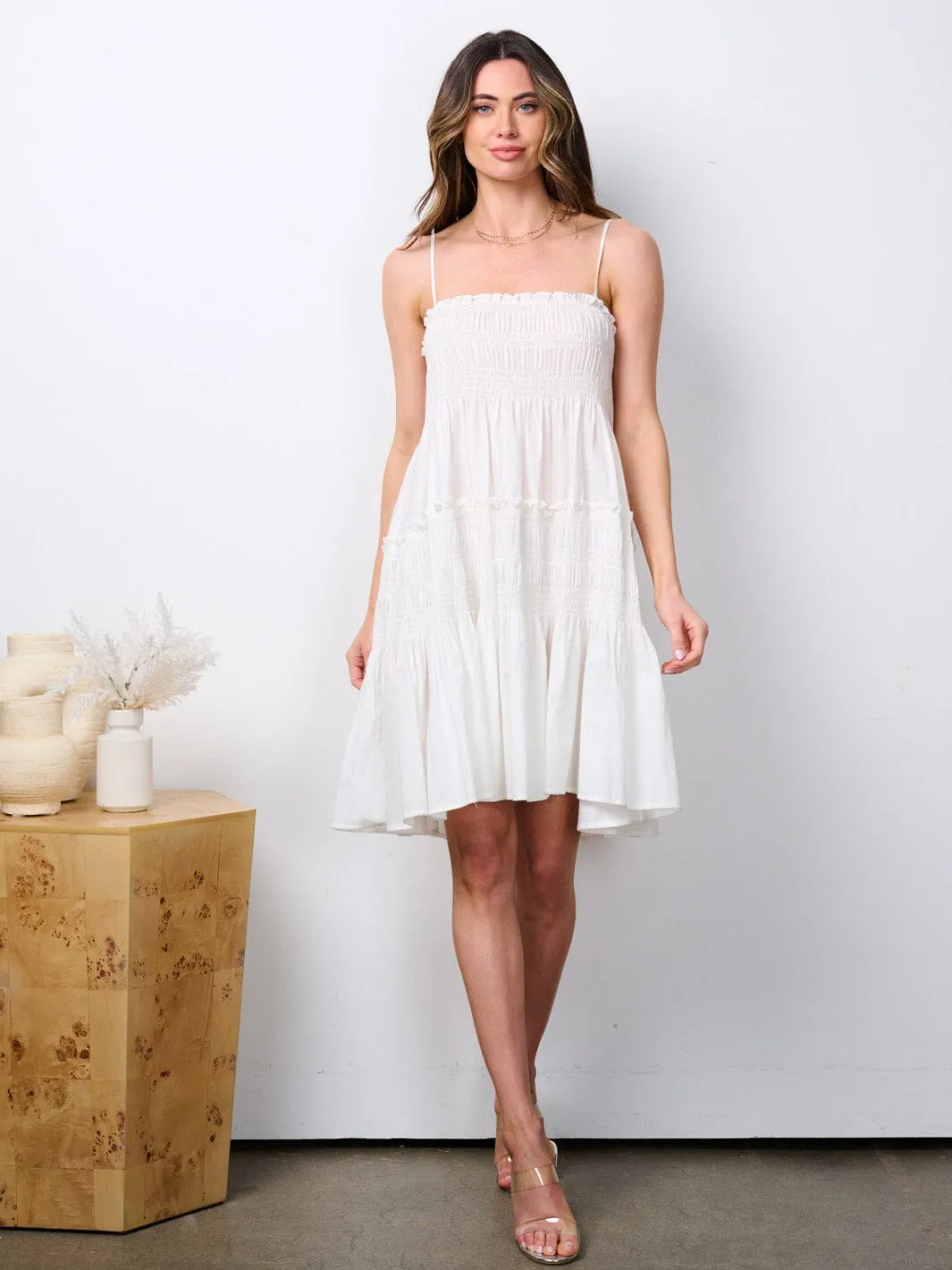 WOMEN'S SLEEVELESS SMOCK TIERED TUNIC MINI DRESS