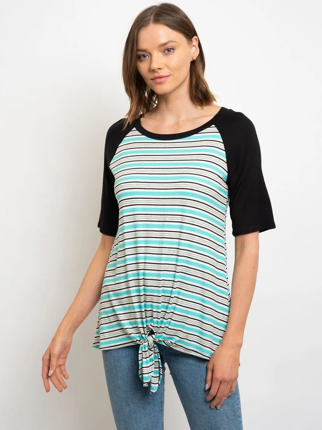 WOMEN'S STRIPES FRONT TIE TOP