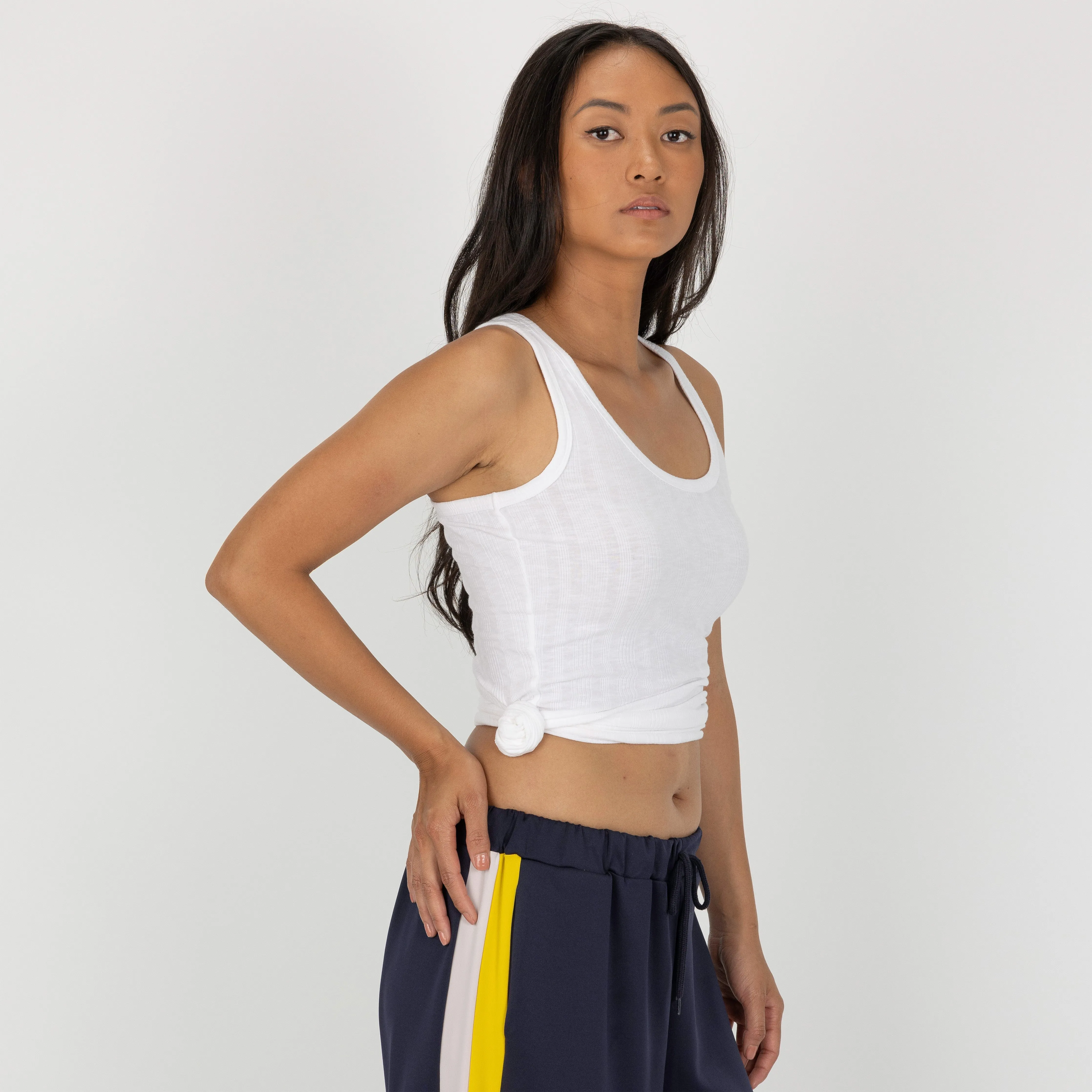 Womens Variegated Ribbed Racer Back Tank - White