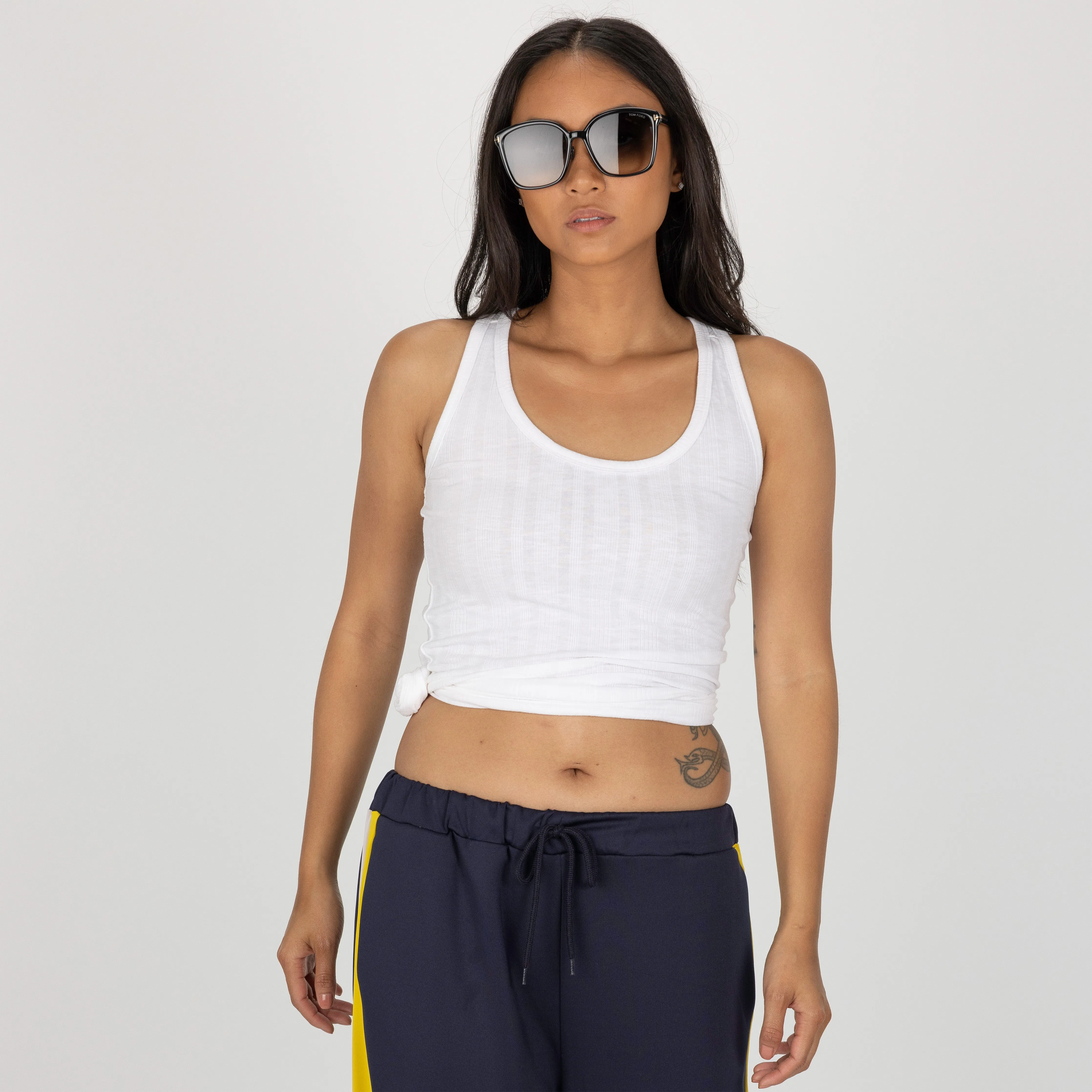 Womens Variegated Ribbed Racer Back Tank - White