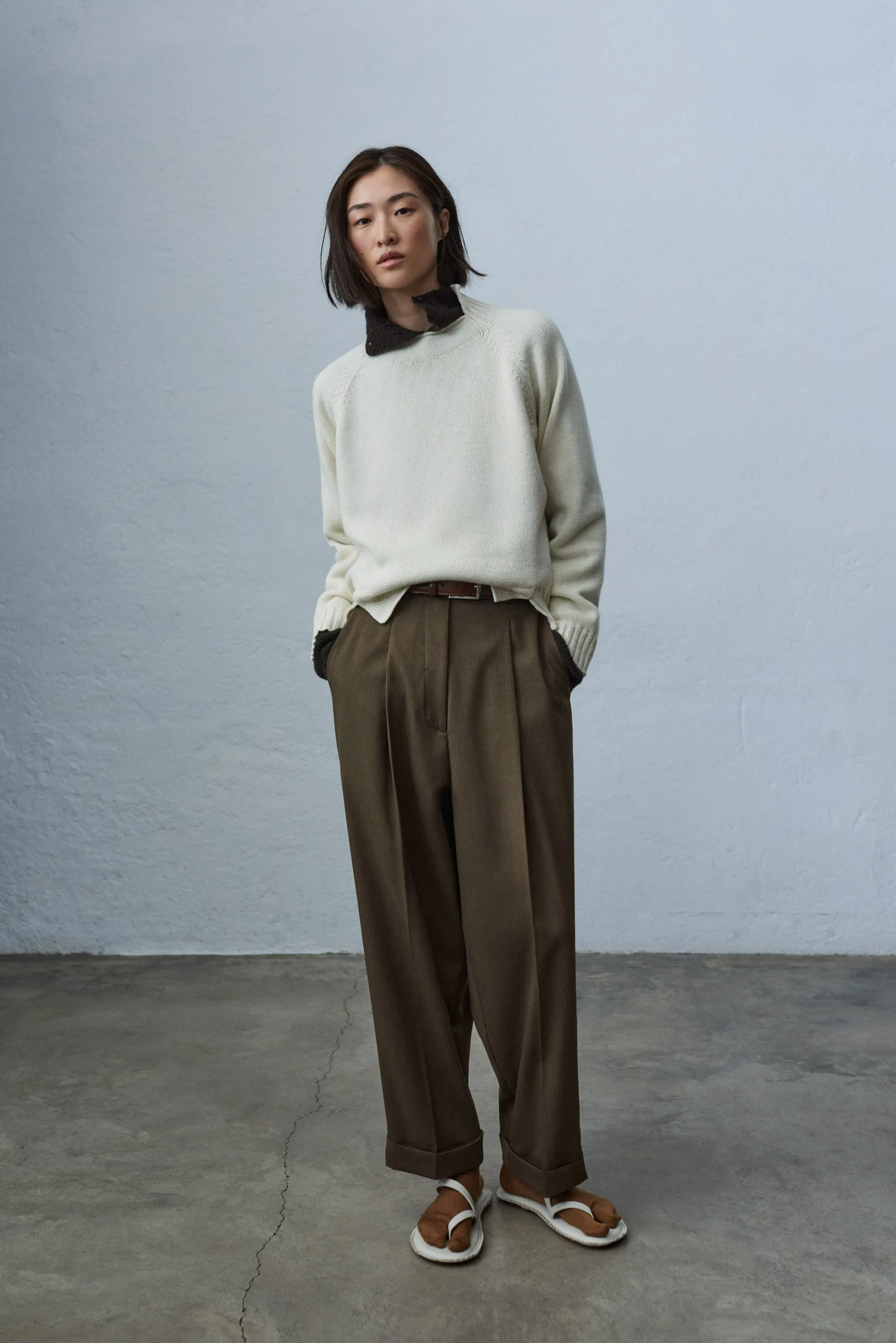 Wool & Cashmere Asymmetric Neck Sweater, Natural