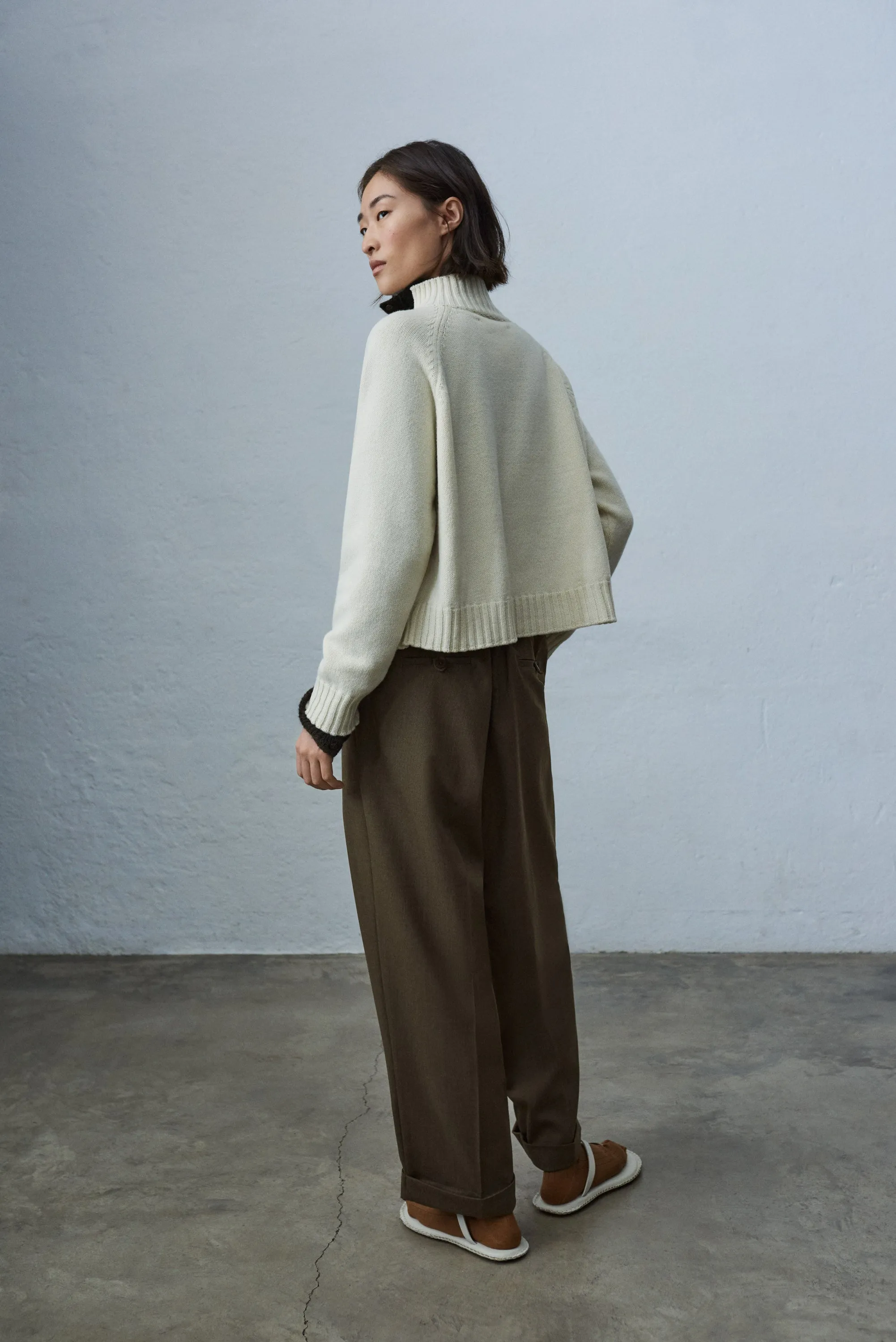 Wool & Cashmere Asymmetric Neck Sweater, Natural