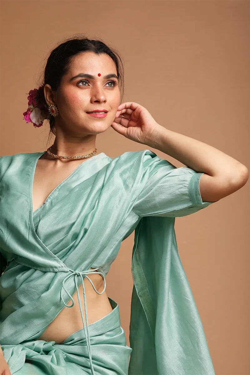 Wrap-Around Blouse with Dori in Mint Green Chanderi Handloom