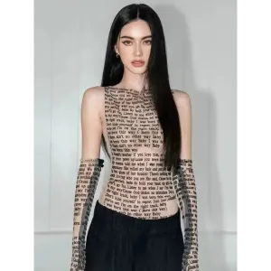 Y2K Letter Printed Jacket with Avant-Garde Full-Length Gloves