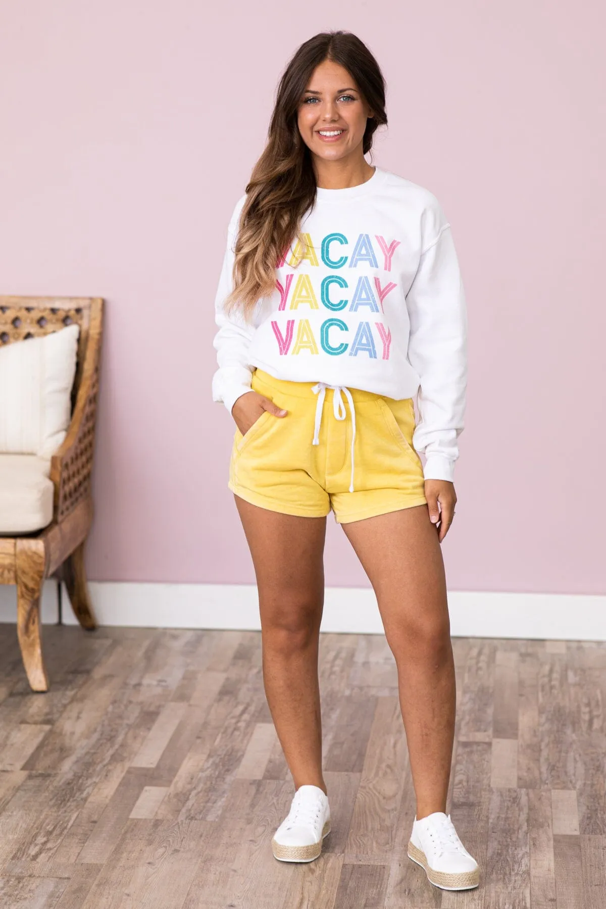 Yellow Burnout Elastic Waist Shorts