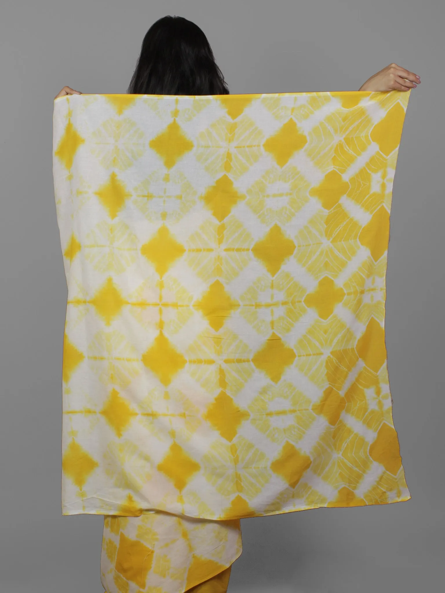Yellow Ivory Natural Color Dyed Hand Clamped Cotton Shibori Saree - S031702122