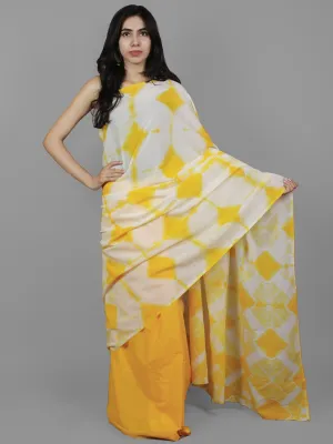 Yellow Ivory Natural Color Dyed Hand Clamped Cotton Shibori Saree - S031702122