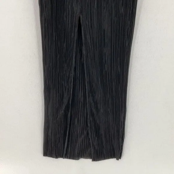 Zara Stunning Black Pleated Ribbed Side Slit Long Sleeve Fancy Maxi Dress Small