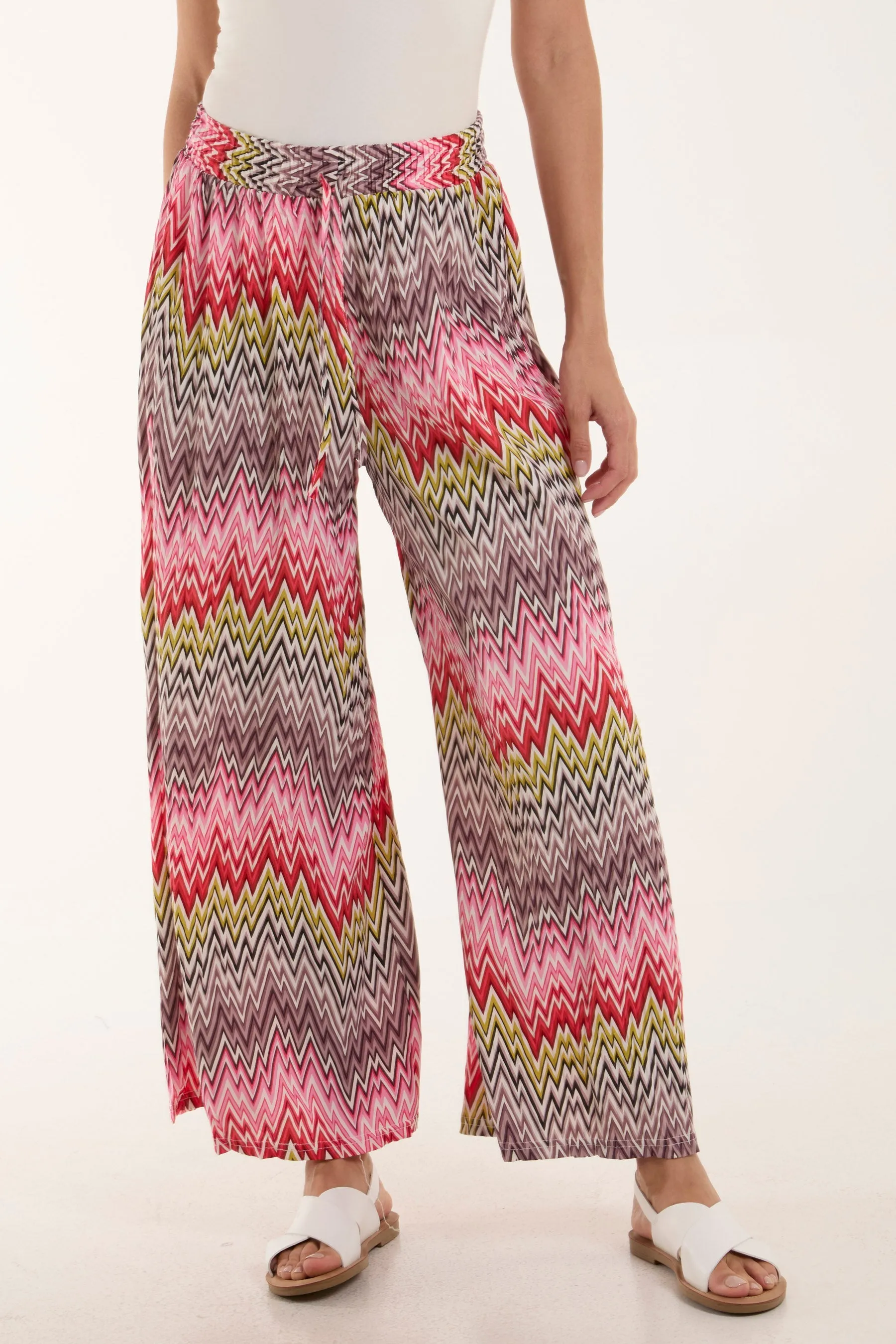 Zigzag Crushed Wide Leg Trousers