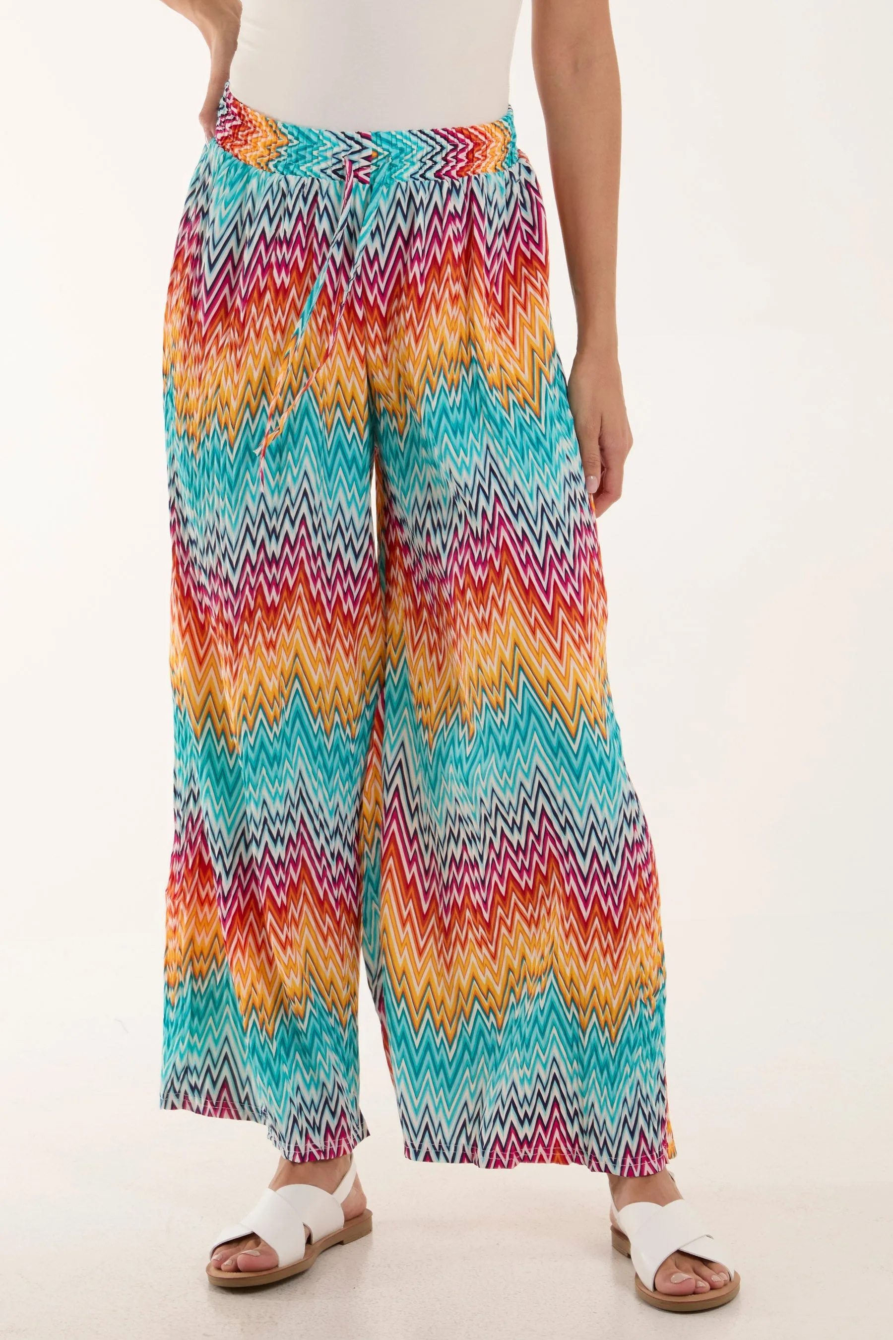 Zigzag Crushed Wide Leg Trousers