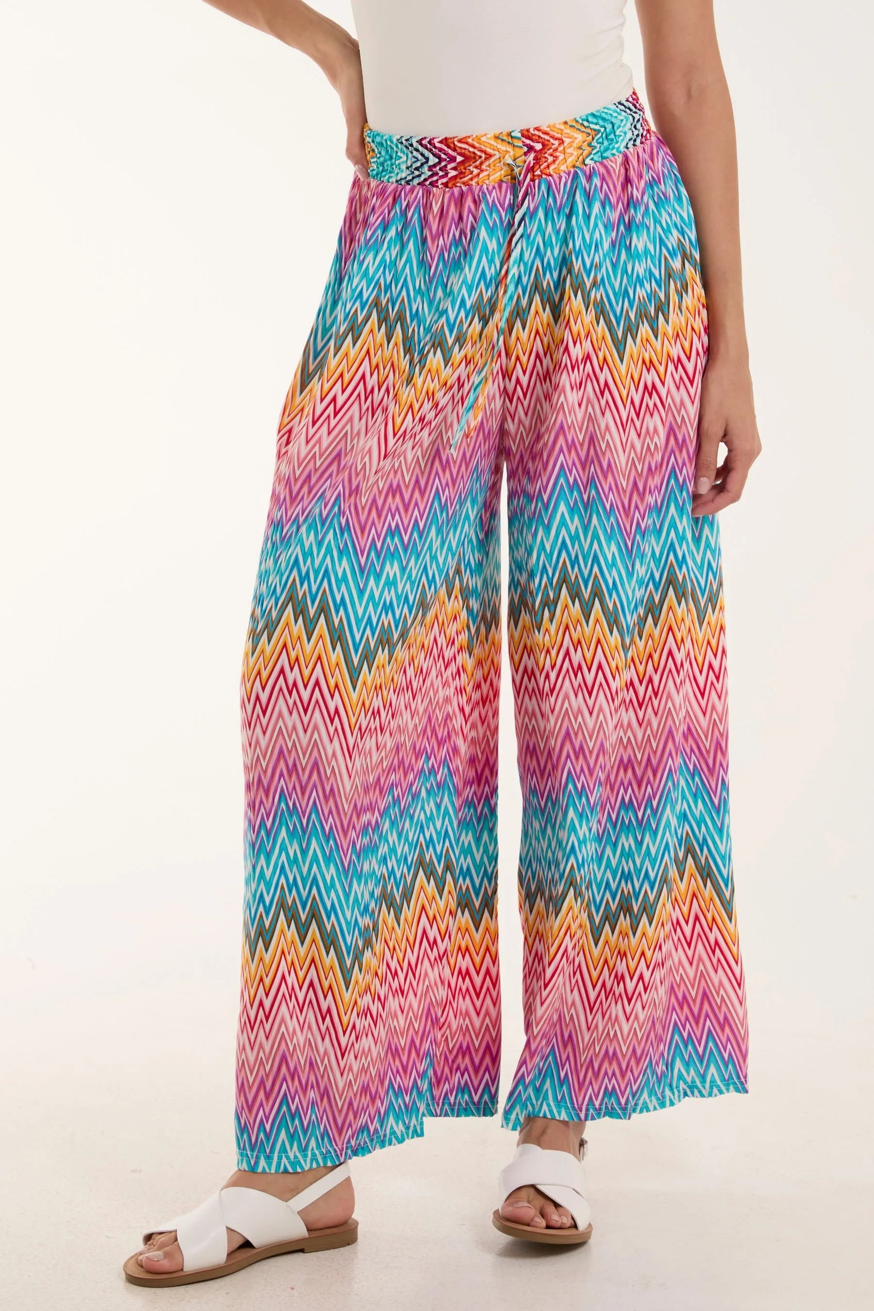 Zigzag Crushed Wide Leg Trousers