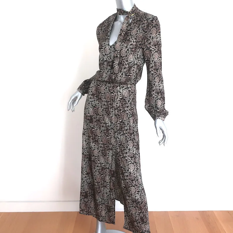 Zimmermann Keyhole Maxi Dress Black Floral Print Crepe Size 0 Long Sleeve