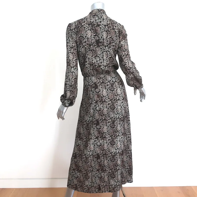 Zimmermann Keyhole Maxi Dress Black Floral Print Crepe Size 0 Long Sleeve