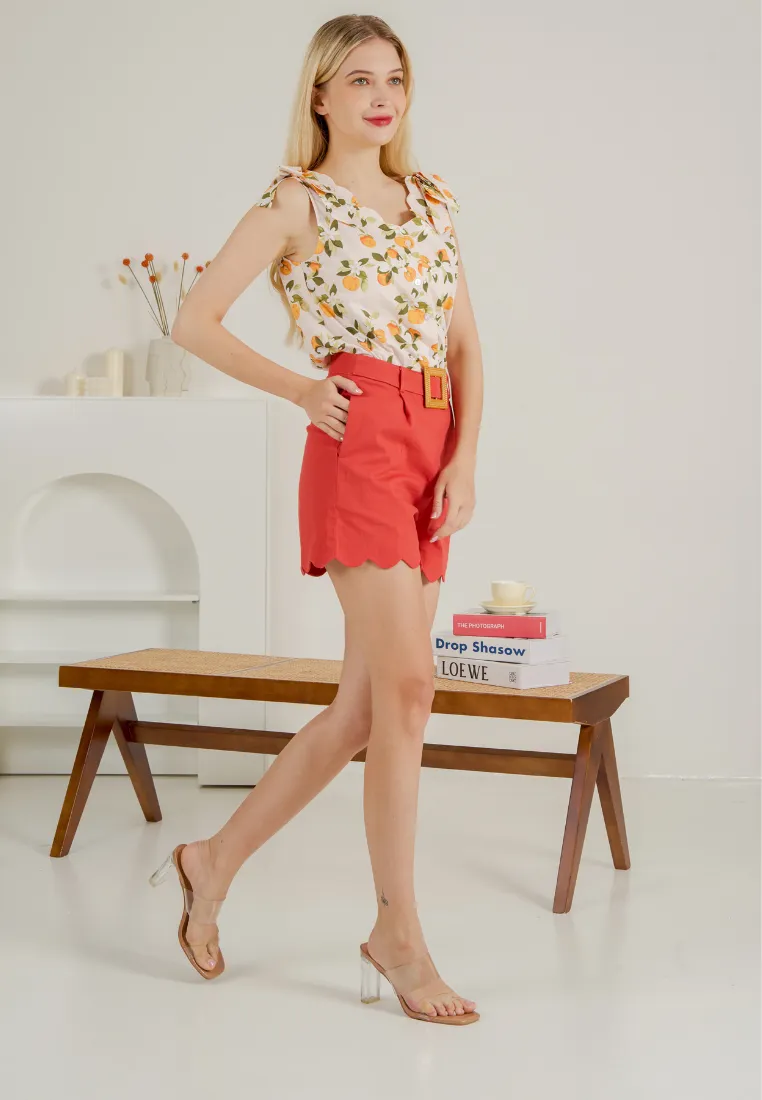 Zoelle Scallop Hem Short with Buckle