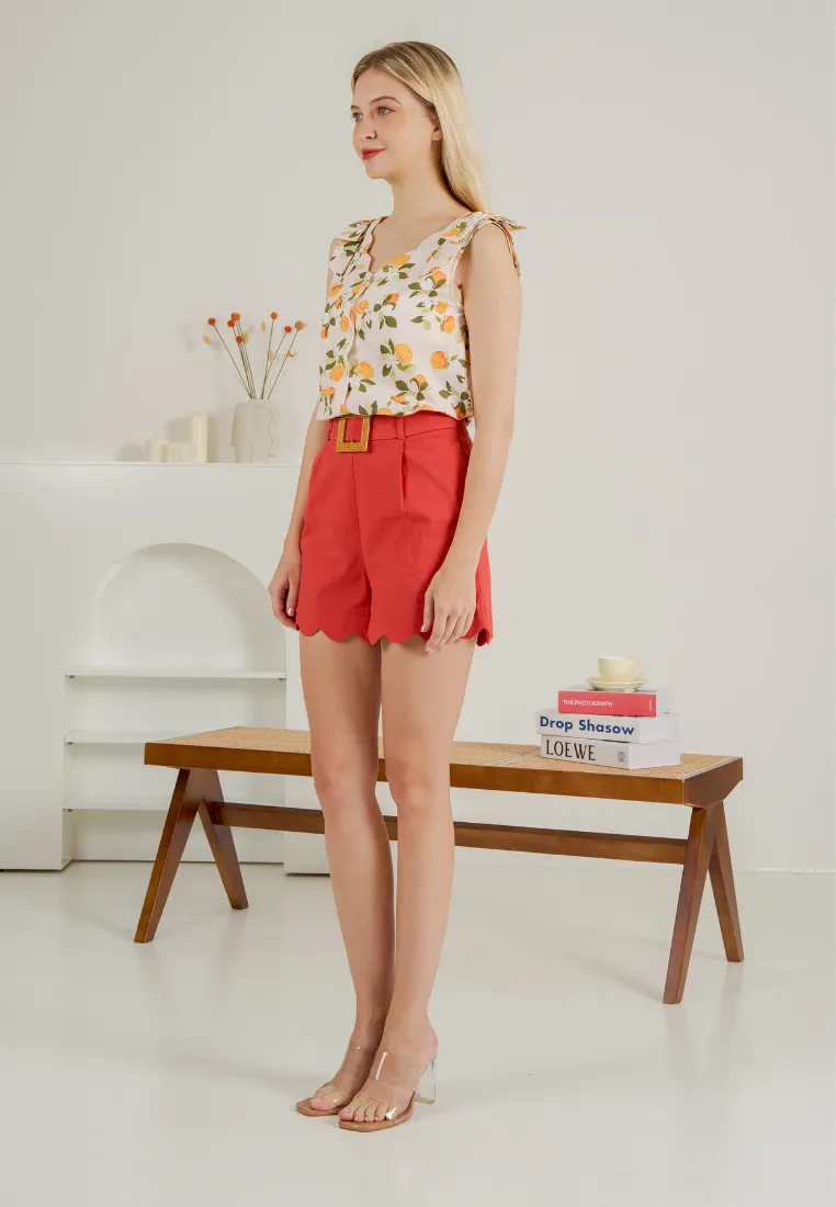 Zoelle Scallop Hem Short with Buckle