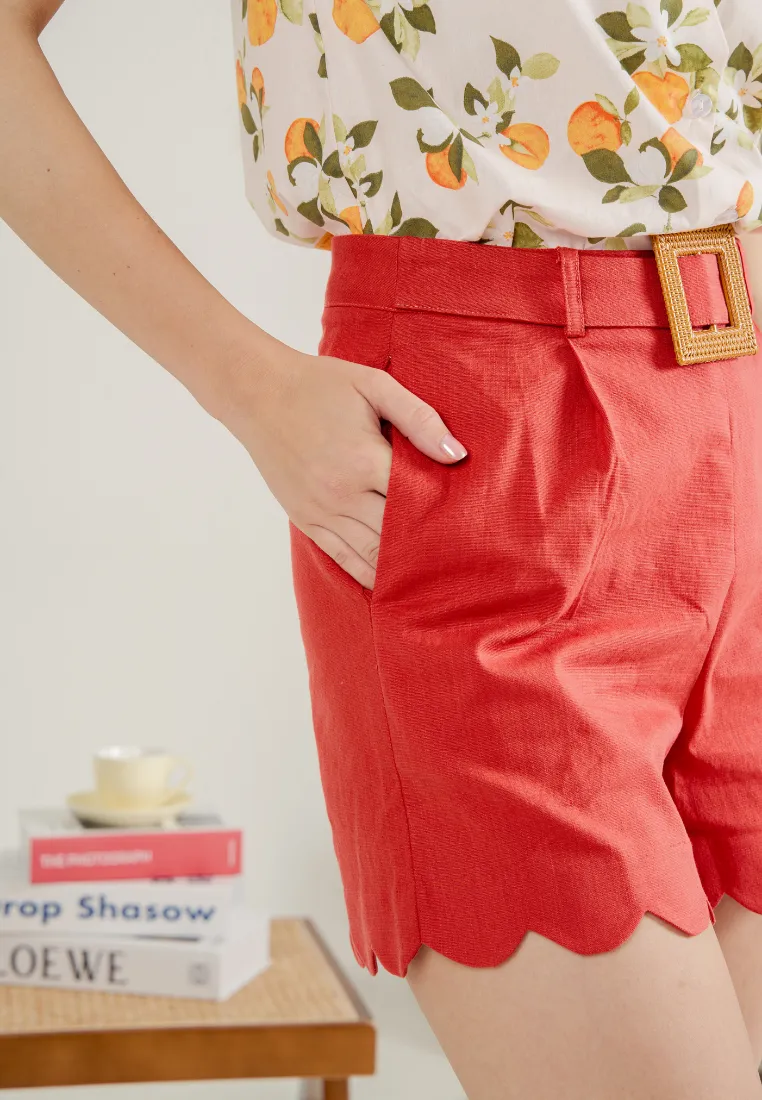 Zoelle Scallop Hem Short with Buckle